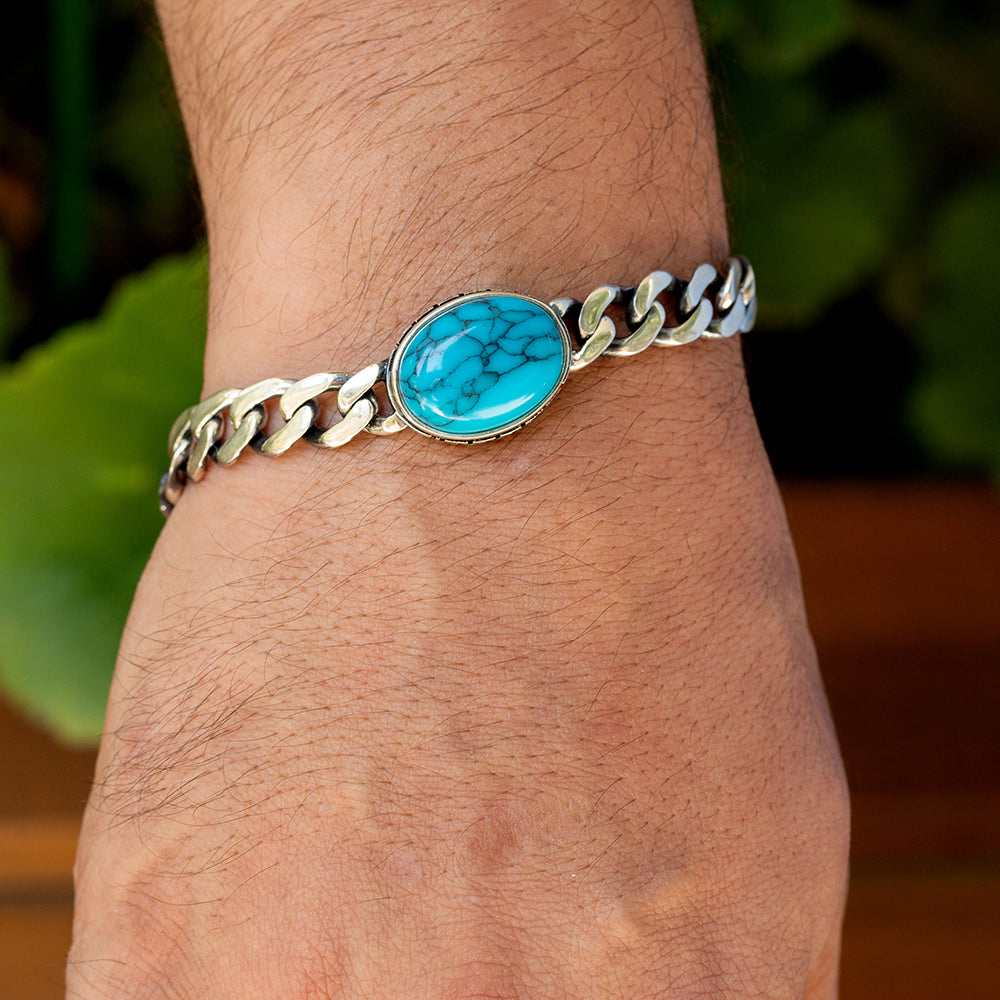 925 Silver Turquoise Curb Chain Bracelet