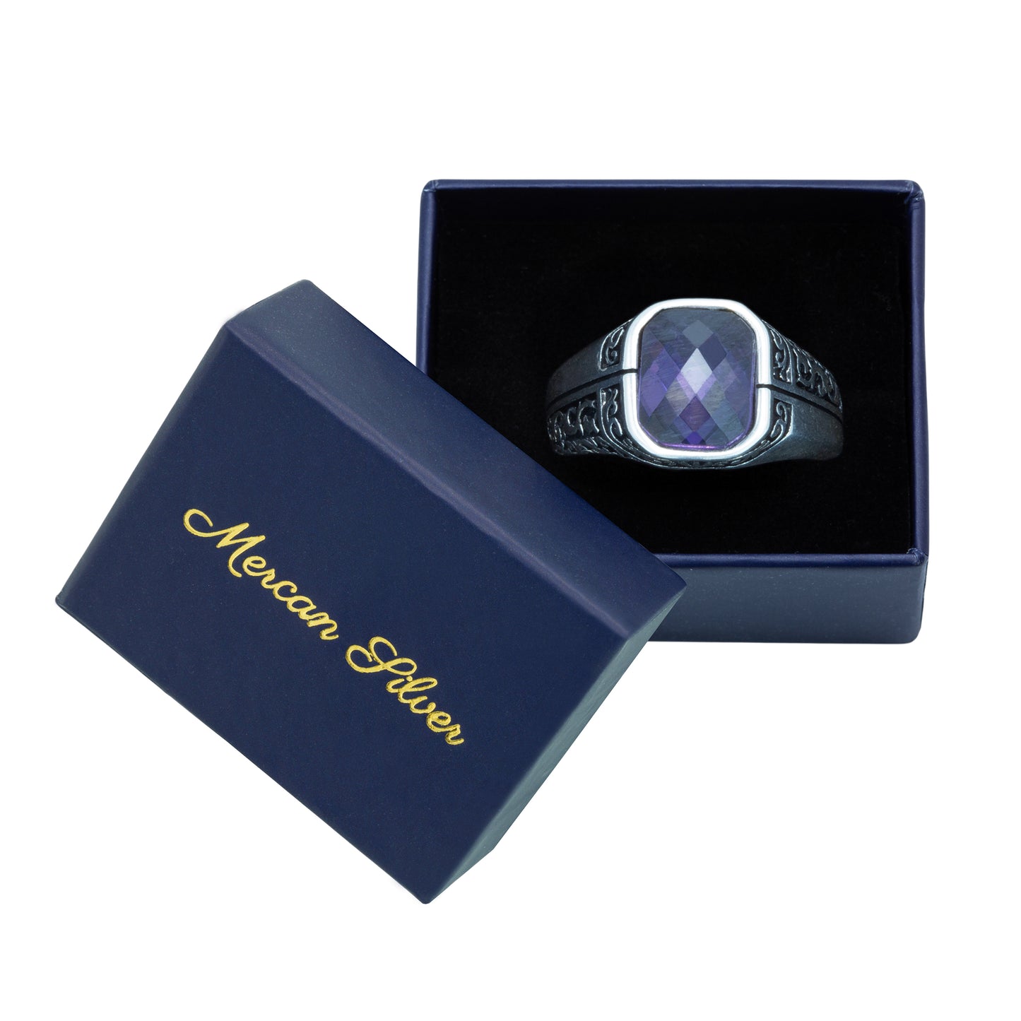 Men Sterling Silver Minimal Amethyst Ring