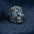 925 Silver Moissanite Eyes Biker Skull Ring