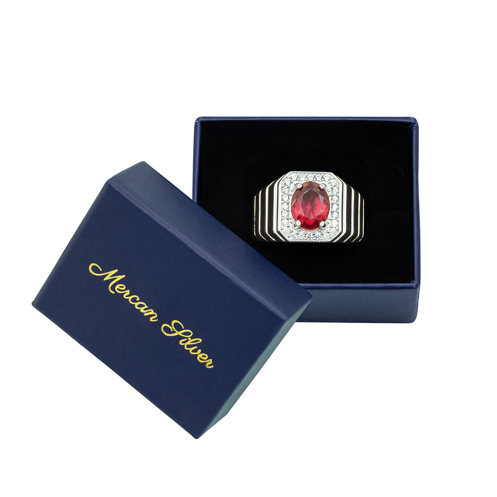 Men Silver Minimal Ruby Gemstone Handmade Ring