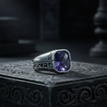Men Sterling Silver Minimal Amethyst Ring