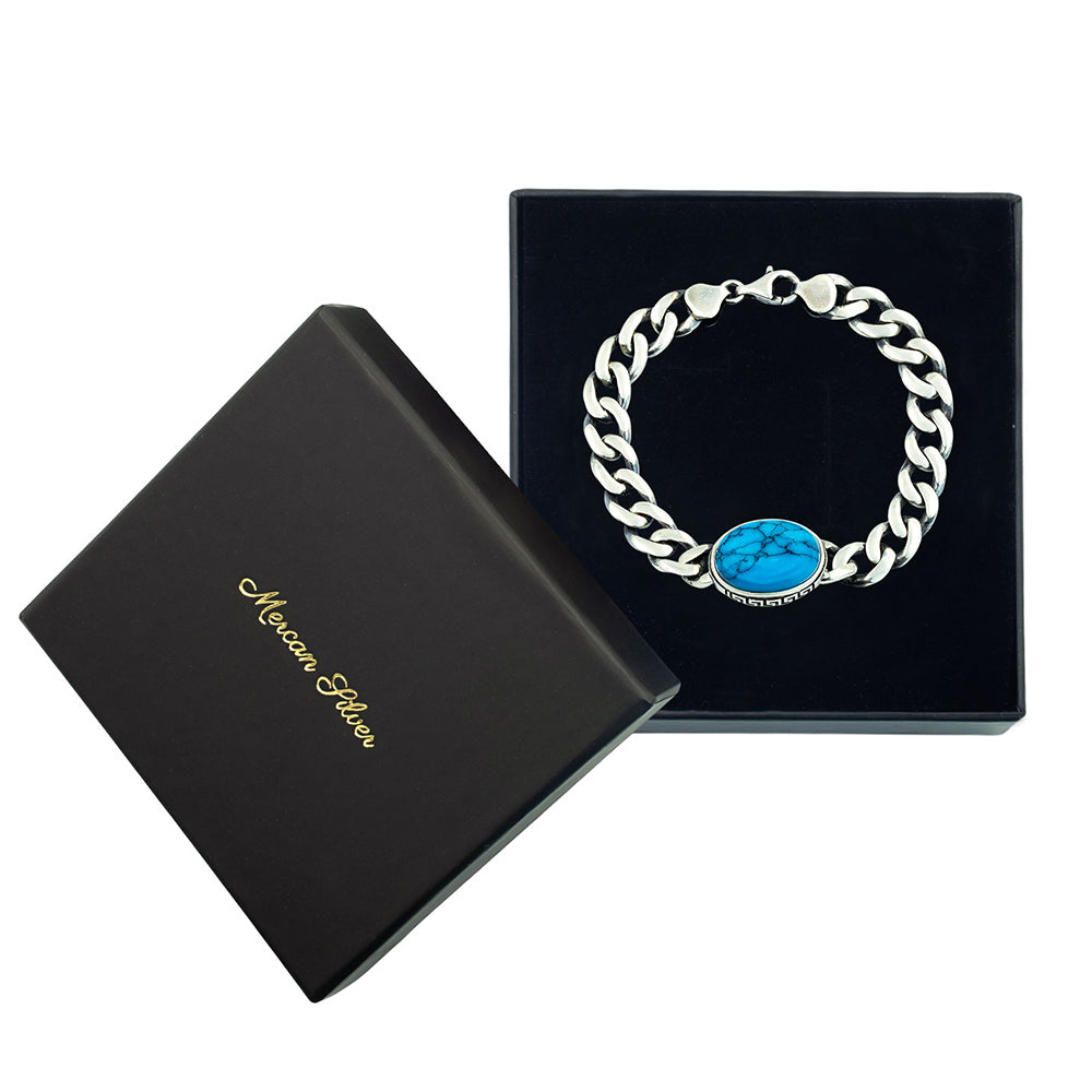 925 Silver Turquoise Curb Chain Bracelet