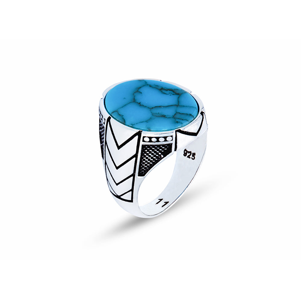 Men Handmade Blue Oval Turquoise Signet Ring