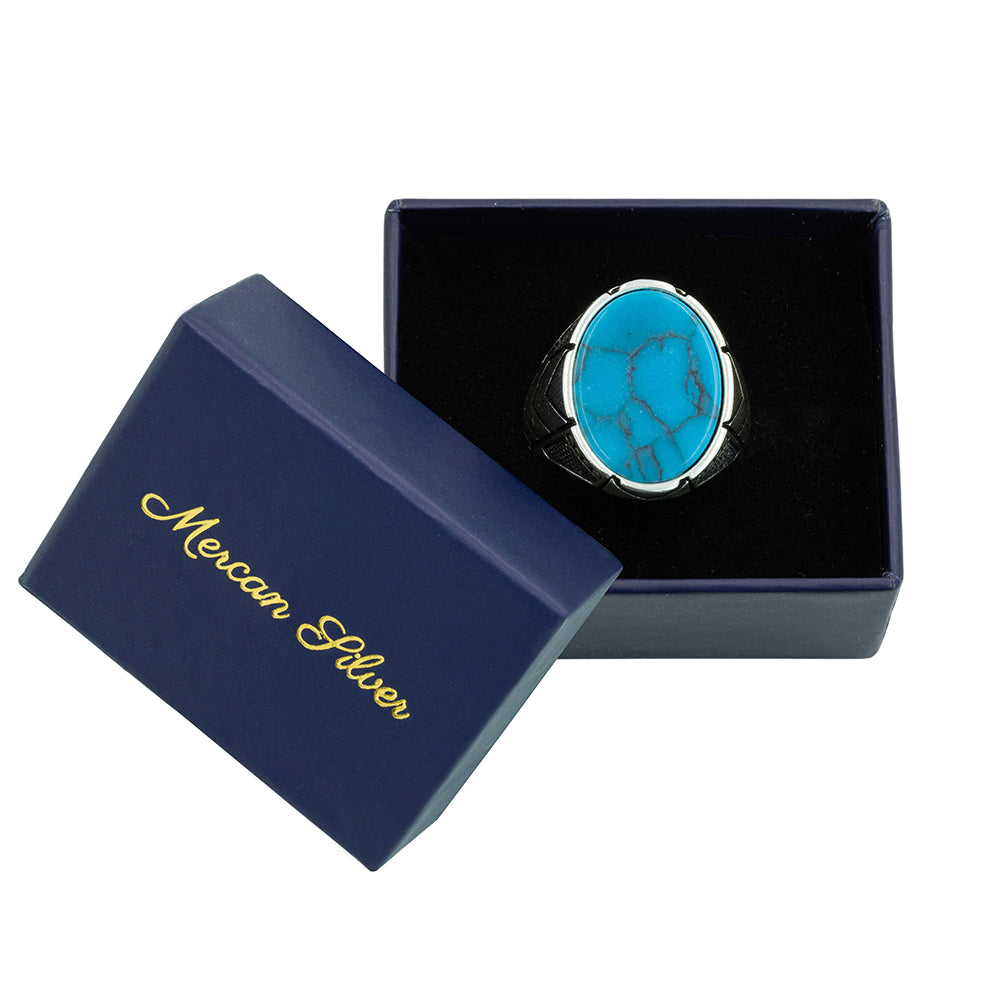 Men Handmade Blue Oval Turquoise Signet Ring
