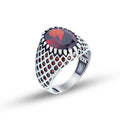 925 Silver Men Minimal Garnet Gemstone Handmade Ring