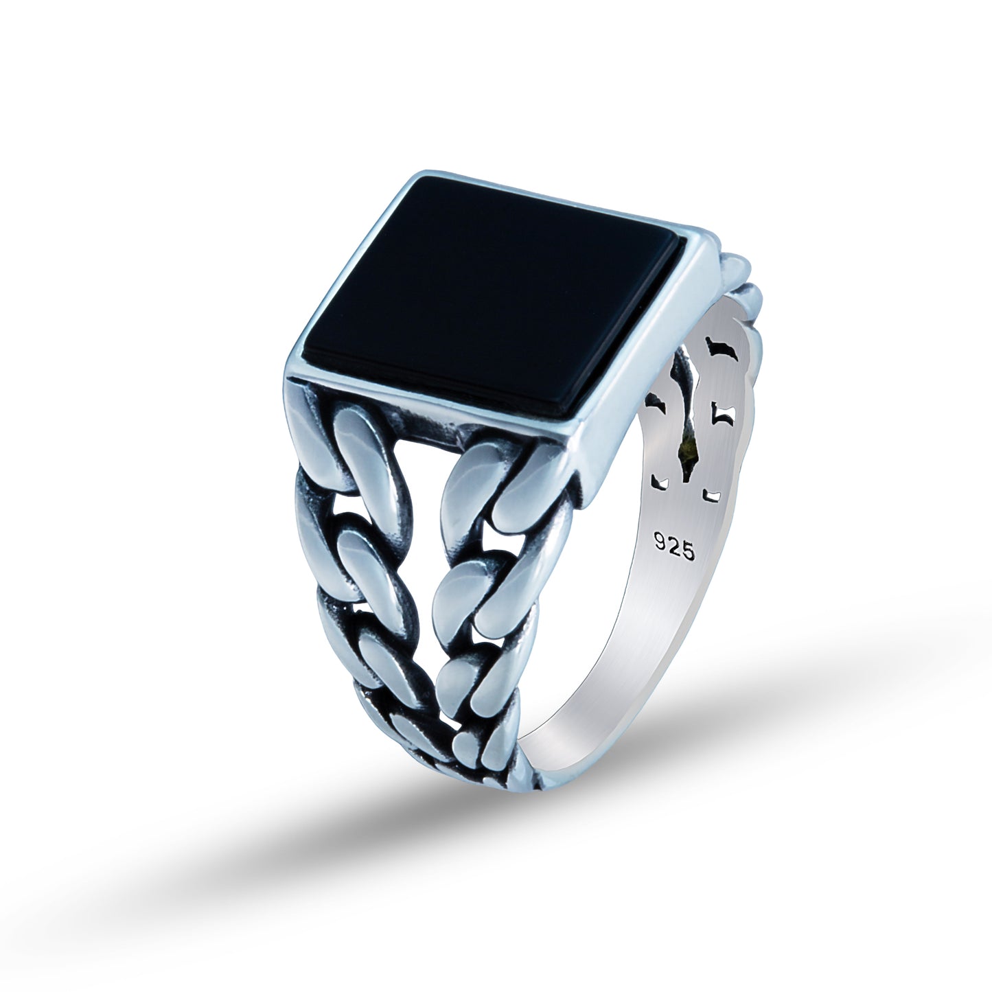 Sterling Silver Square Natural Onyx Signet Ring