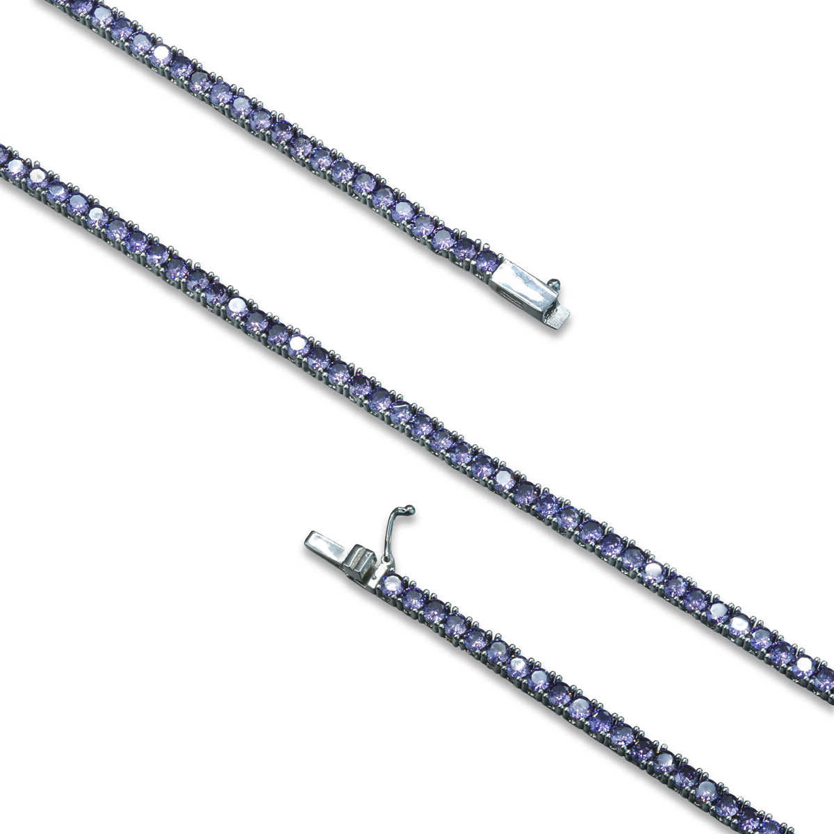 Men Silver Round Purple Amethyst Tennis Bracelet