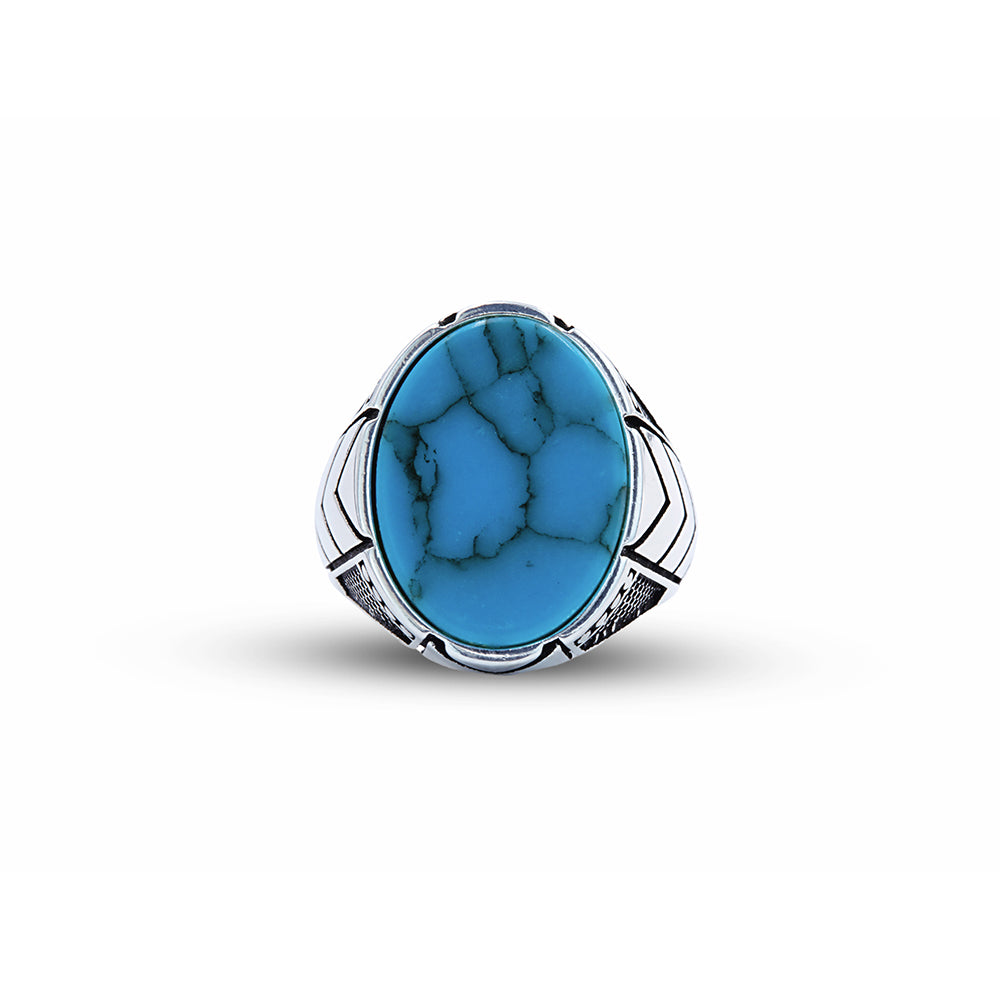 Men Handmade Blue Oval Turquoise Signet Ring