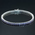 Men Silver Round Purple Amethyst Tennis Bracelet