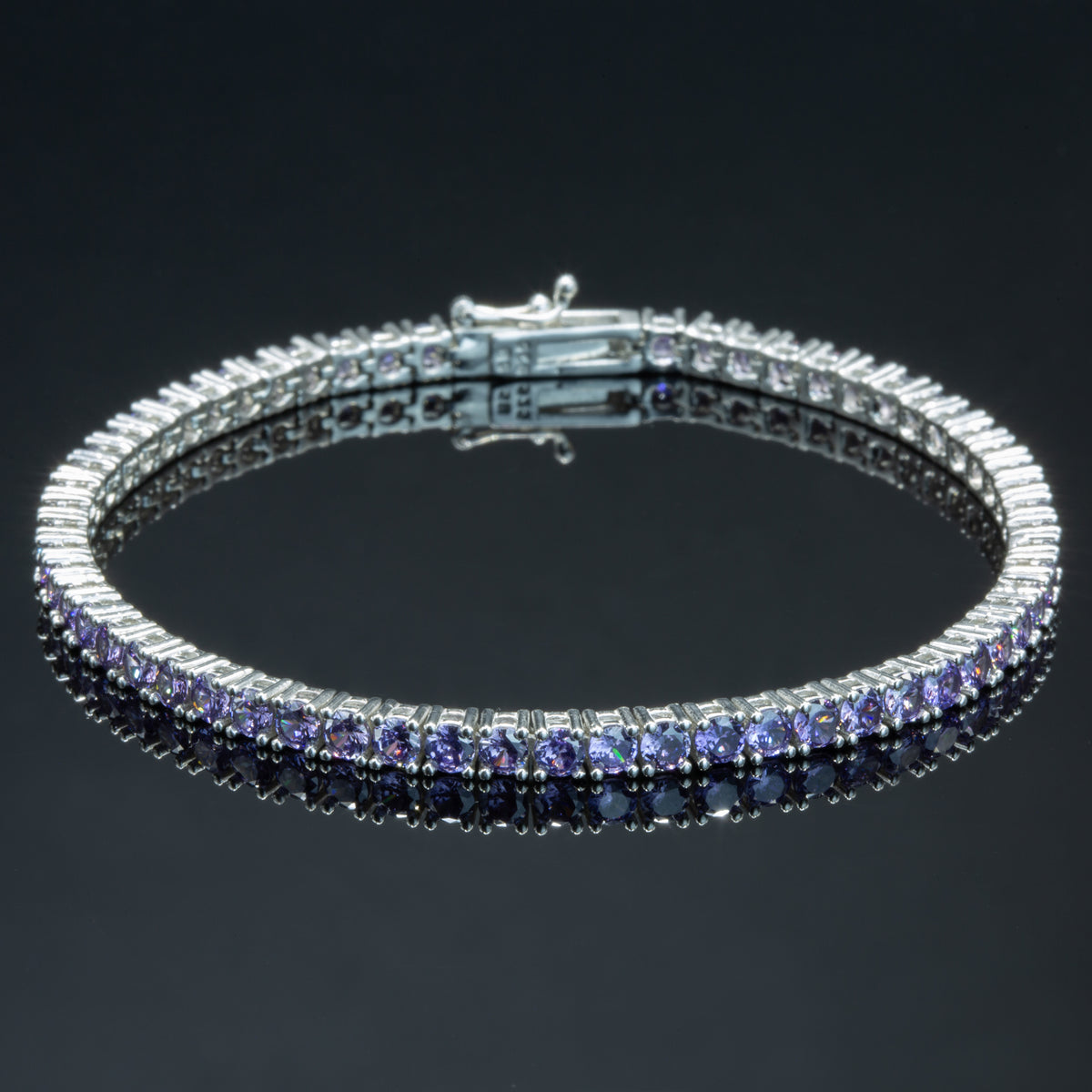 Men Silver Round Purple Amethyst Tennis Bracelet