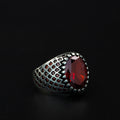 925 Silver Men Minimal Garnet Gemstone Handmade Ring