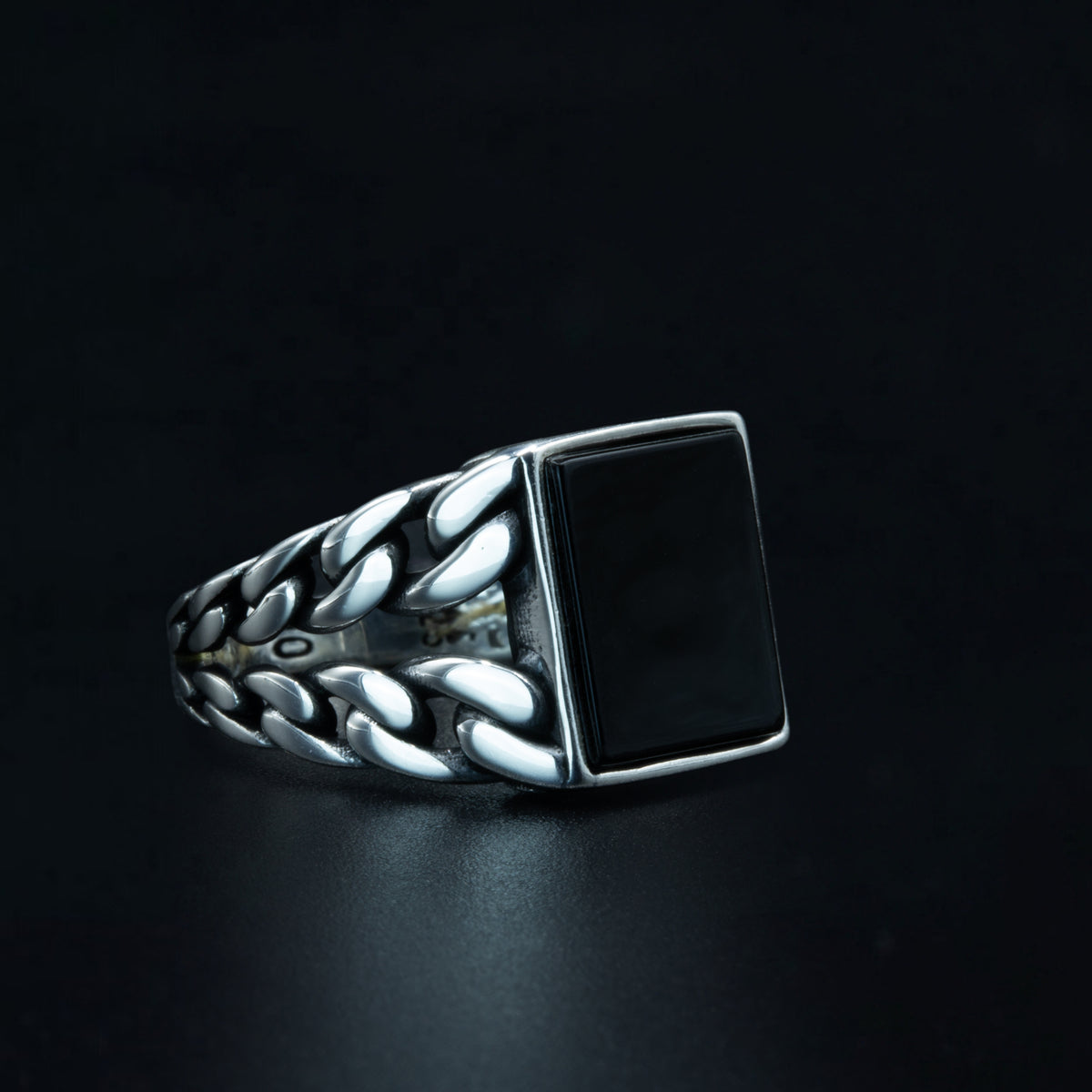 Sterling Silver Square Natural Onyx Signet Ring
