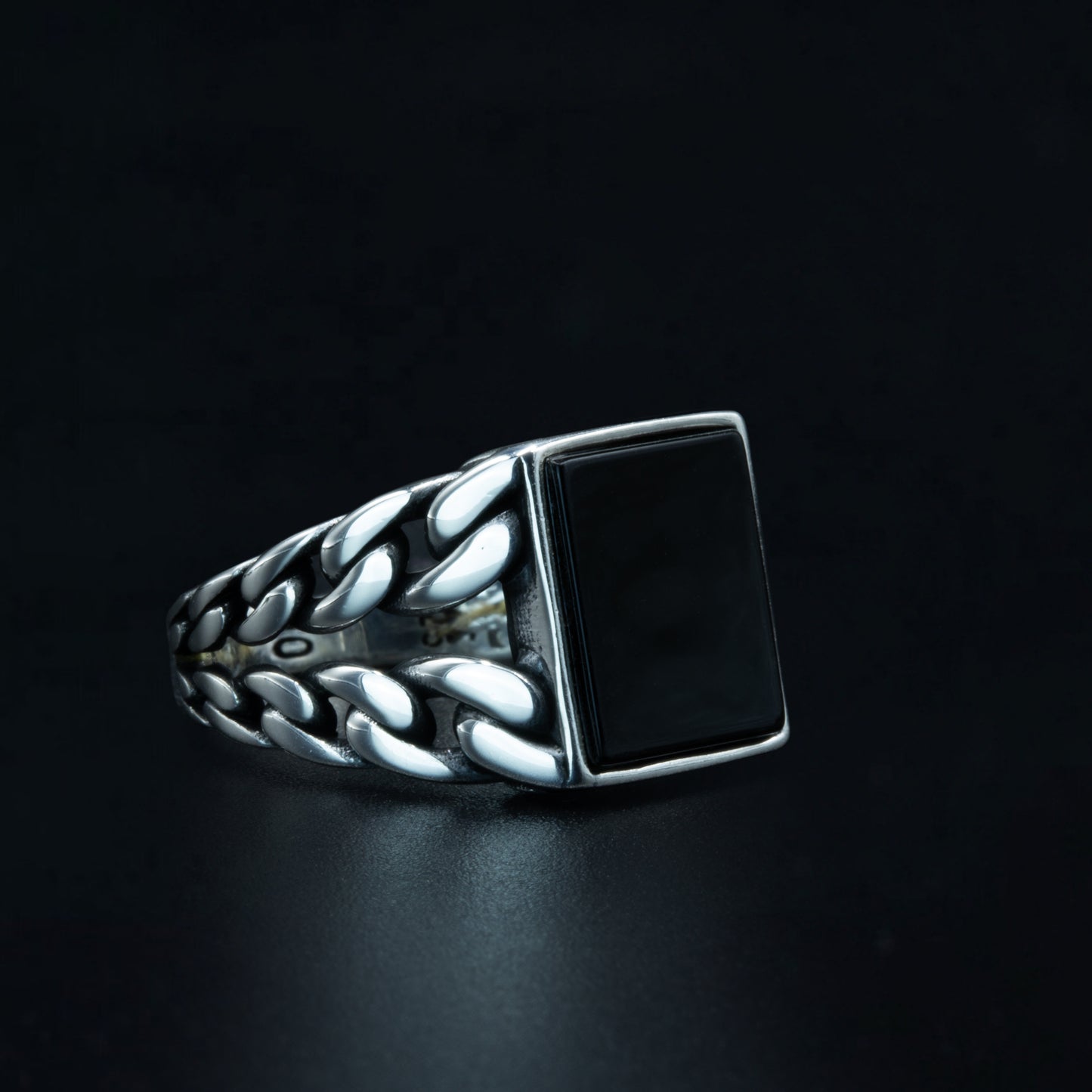 Sterling Silver Square Natural Onyx Signet Ring