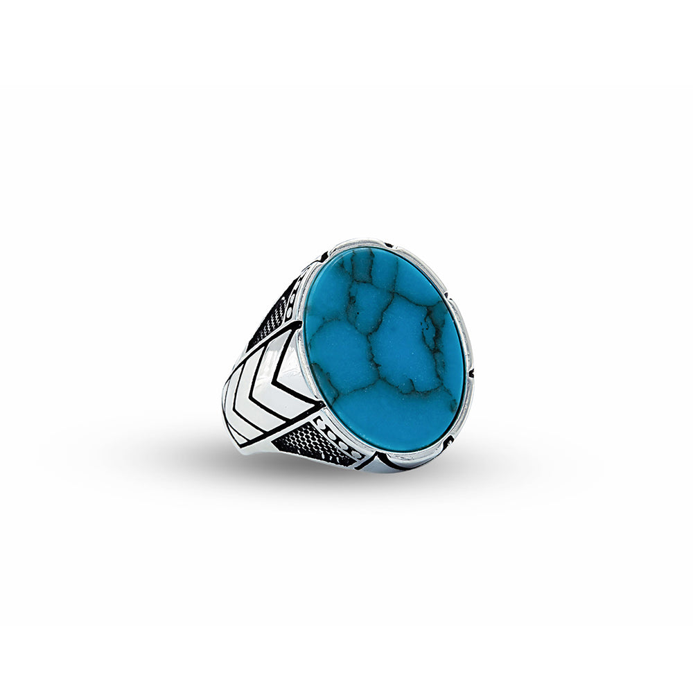 Men Handmade Blue Oval Turquoise Signet Ring