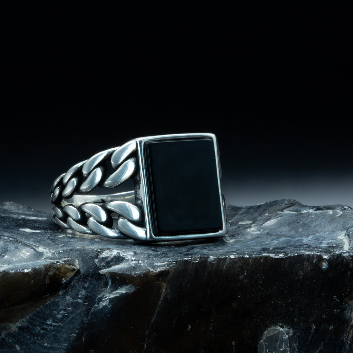 Sterling Silver Square Natural Onyx Signet Ring