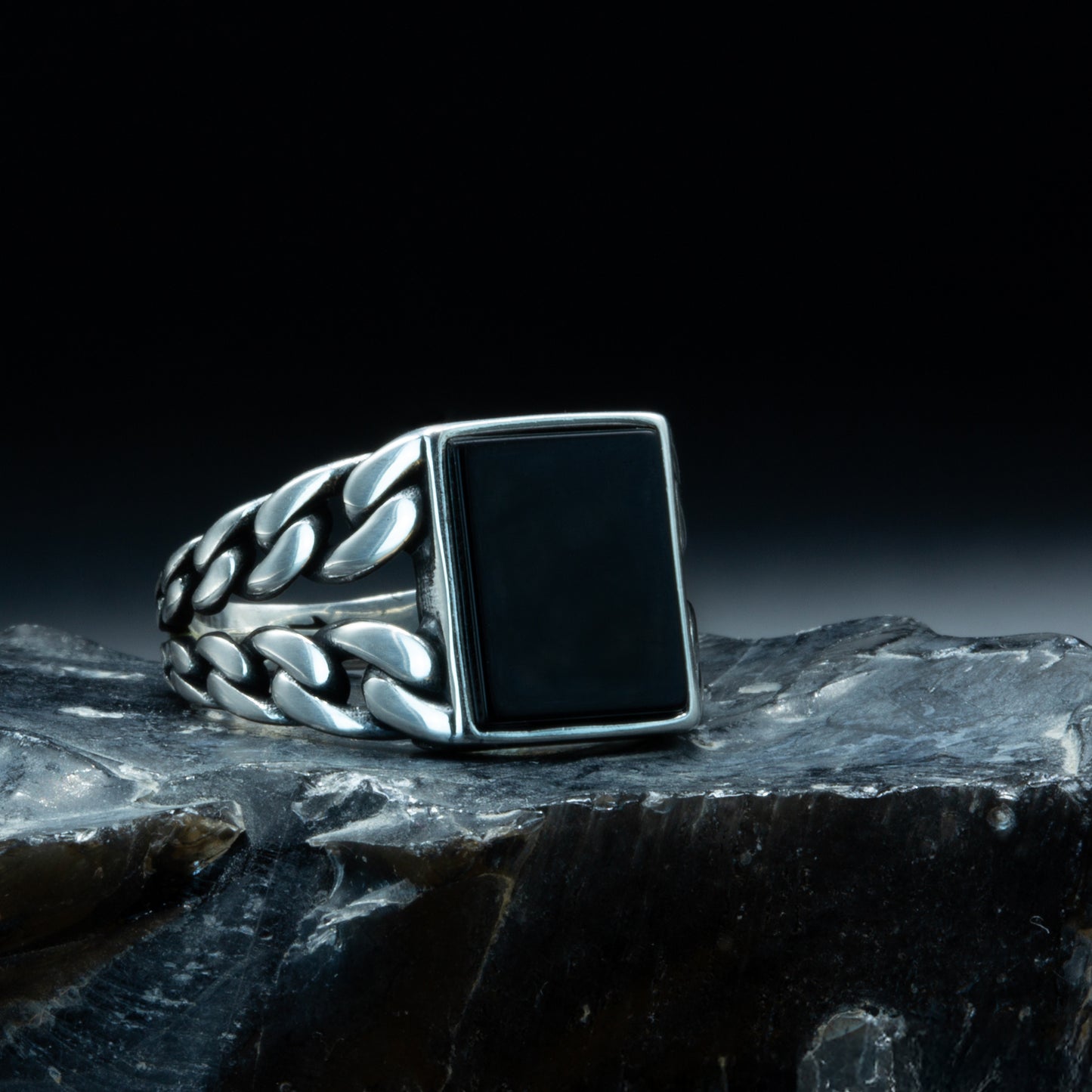 Sterling Silver Square Natural Onyx Signet Ring