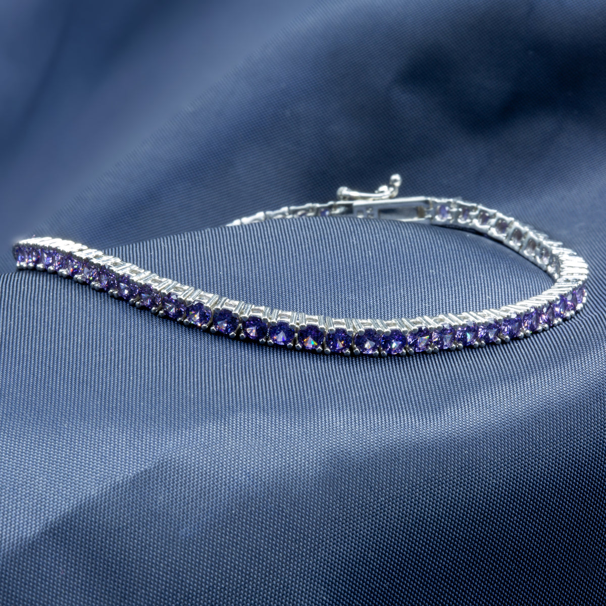 Men Silver Round Purple Amethyst Tennis Bracelet
