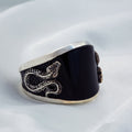 925 Solid Silver Snake Serpent Onyx Gemstone Ring