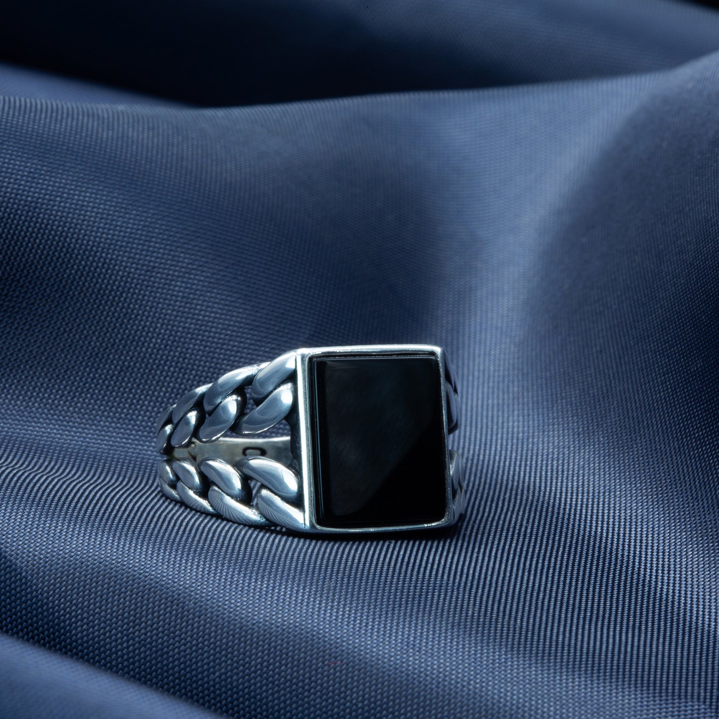 Sterling Silver Square Natural Onyx Signet Ring