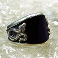 925 Solid Silver Snake Serpent Onyx Gemstone Ring
