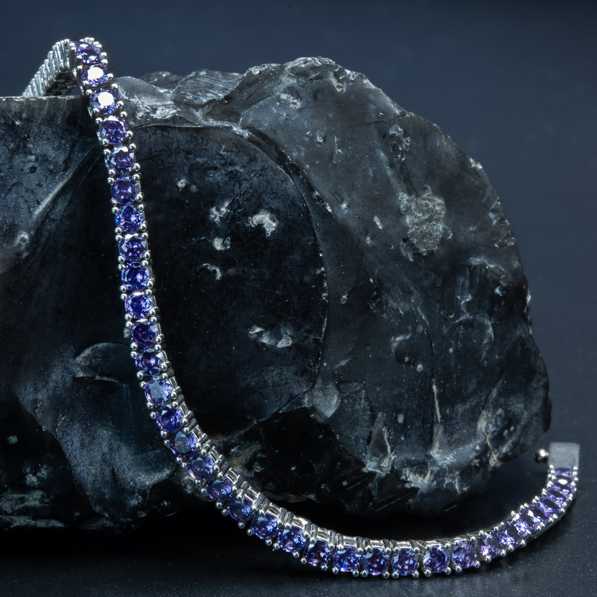 Men Silver Round Purple Amethyst Tennis Bracelet