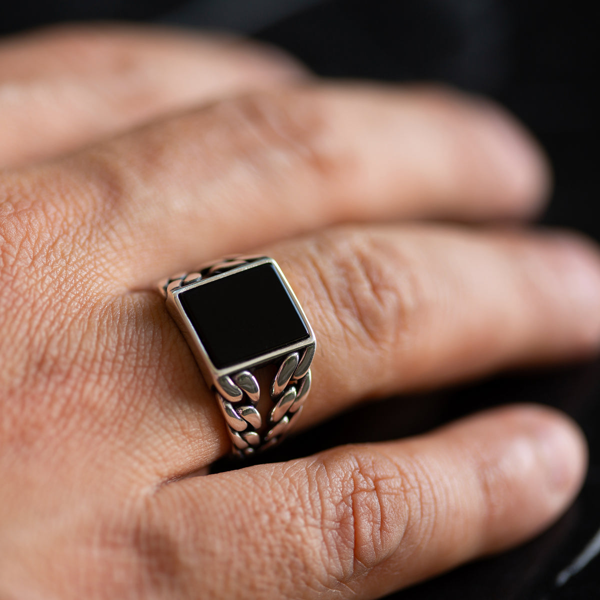 Sterling Silver Square Natural Onyx Signet Ring