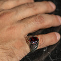 925 Silver Men Minimal Garnet Gemstone Handmade Ring