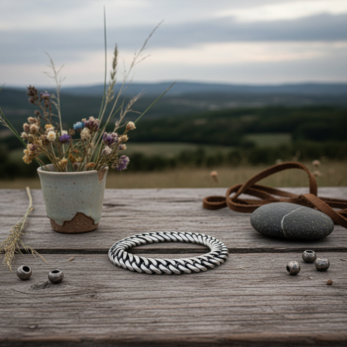 Pulsera de cadena gruesa trenzada ancha hecha a mano de plata 925 para hombre