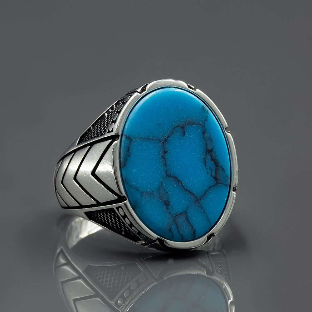 Men Handmade Blue Oval Turquoise Signet Ring