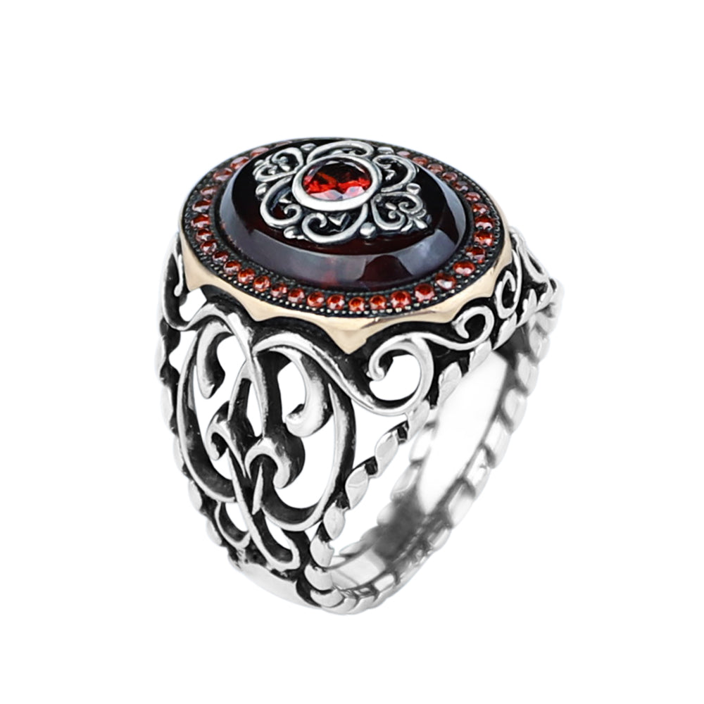925 Silver Handmade Men Ruby Gemstone Turkish Handmade Ring
