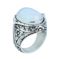 Silver Men Natural Moonstone Ring, Hand-Engraved Moonstone Ring, Rainbow Moonstone Ring , Handmade Silver Ring, 925k Sterling Silver Ring