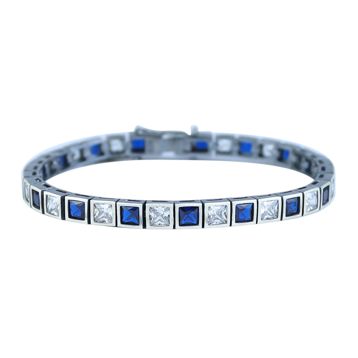 925 Silver Sapphire Tennis Bracelet, Men Luxury Blue Sapphire Tennis Bracelet, Elegant Sapphire Tennis Bracelet, Square Cut Bracelet