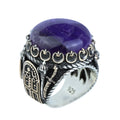 Men Silver Amethyst Ring, Sword Engraved Amethyst Ring, Round Turkish Handmade Silver Men Ring
