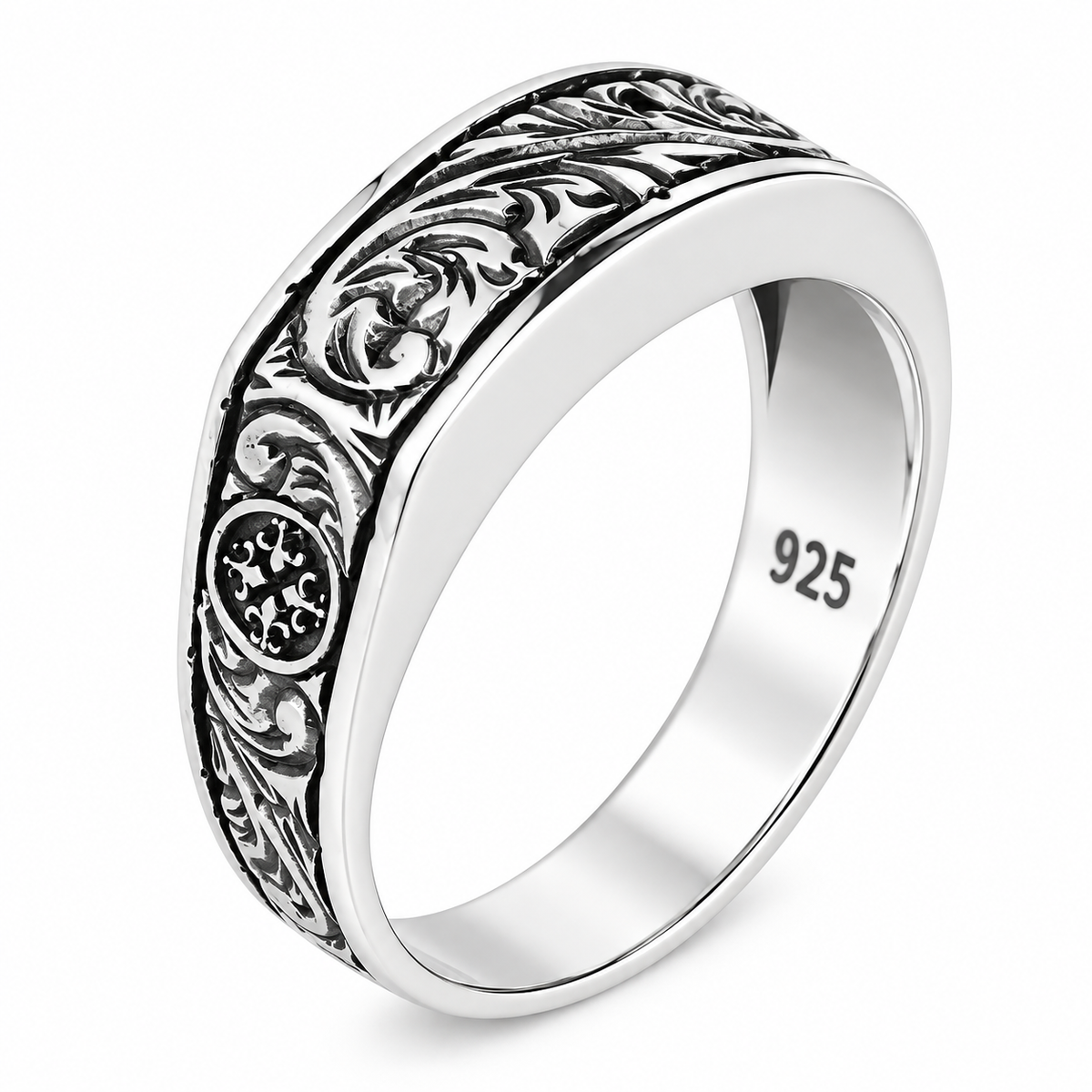 925 Sterling Silver Engraved Floral Band Ring