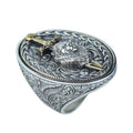 925 Silver Large Leon Head Ring, Lion Sword Figured Ring, Hand Engraved Leon Signet Ring, 925 Sterling Silver, Solid Silver Ring