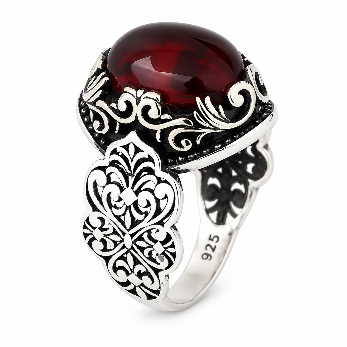 Silver Vintage Oval Ruby Stone Ring, Handmade Men Silver Ring, Raw Ruby Stone Ring, Minimal Silver Ring , Ottoman Style Ring
