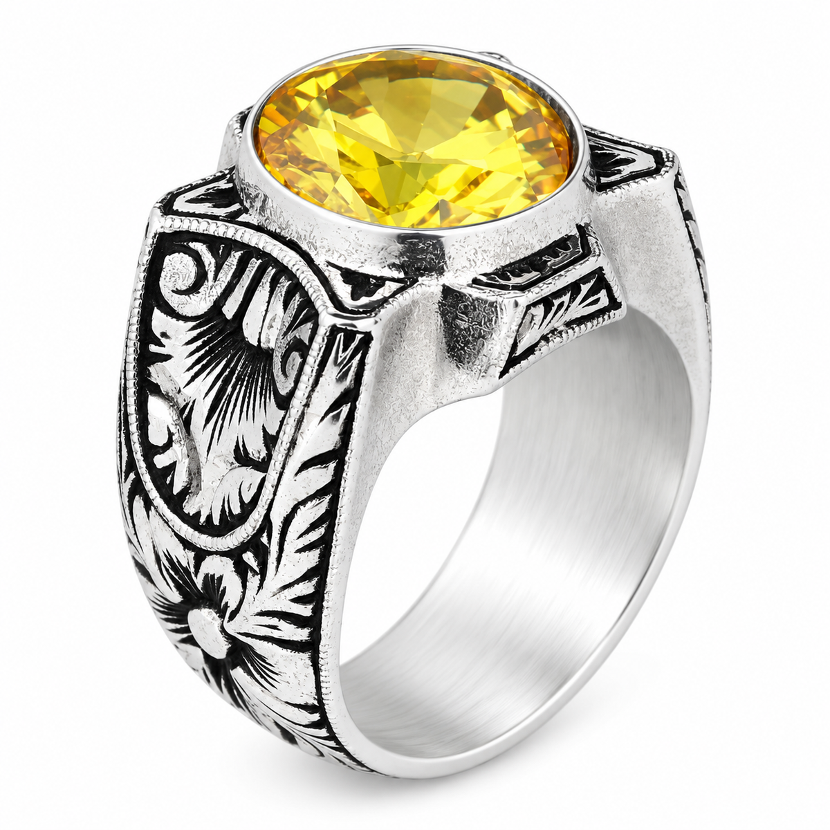 925 Sterling Silver Citrine Ring for Men – Vintage Signet Style