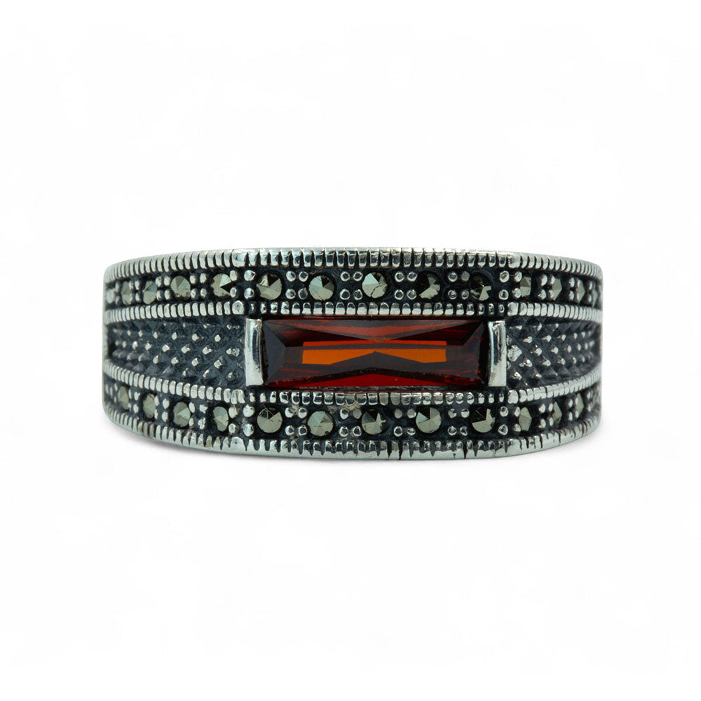 925 Sterling Silver Minimal Garnet Gemstone Ring