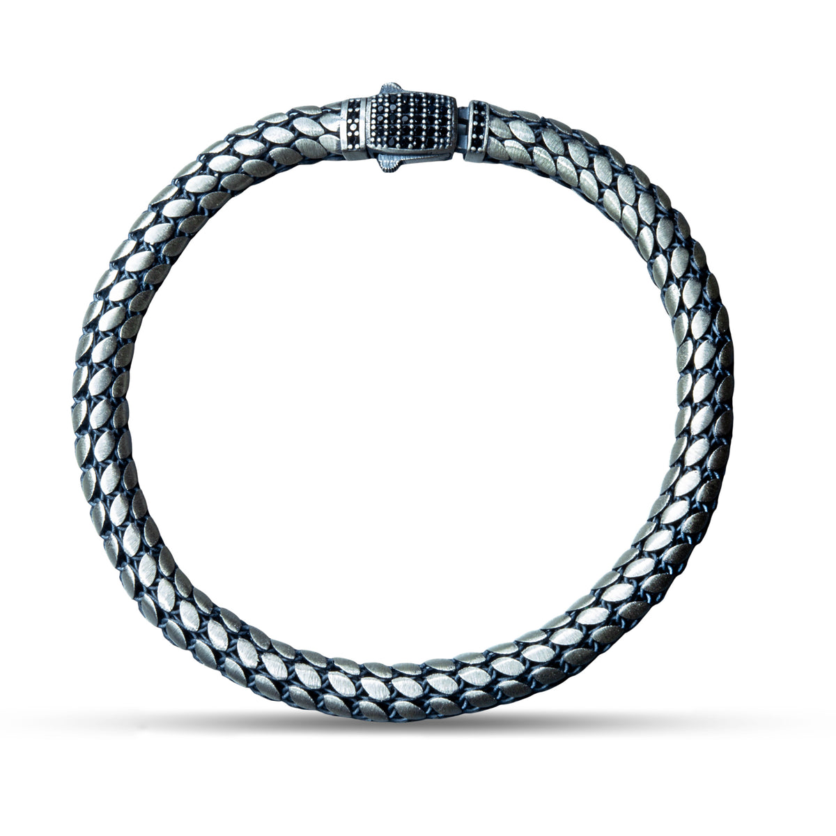 Pulsera de cadena tipo "snake popcorn" de plata 925 para hombre con piedra de ónix y incrustaciones de