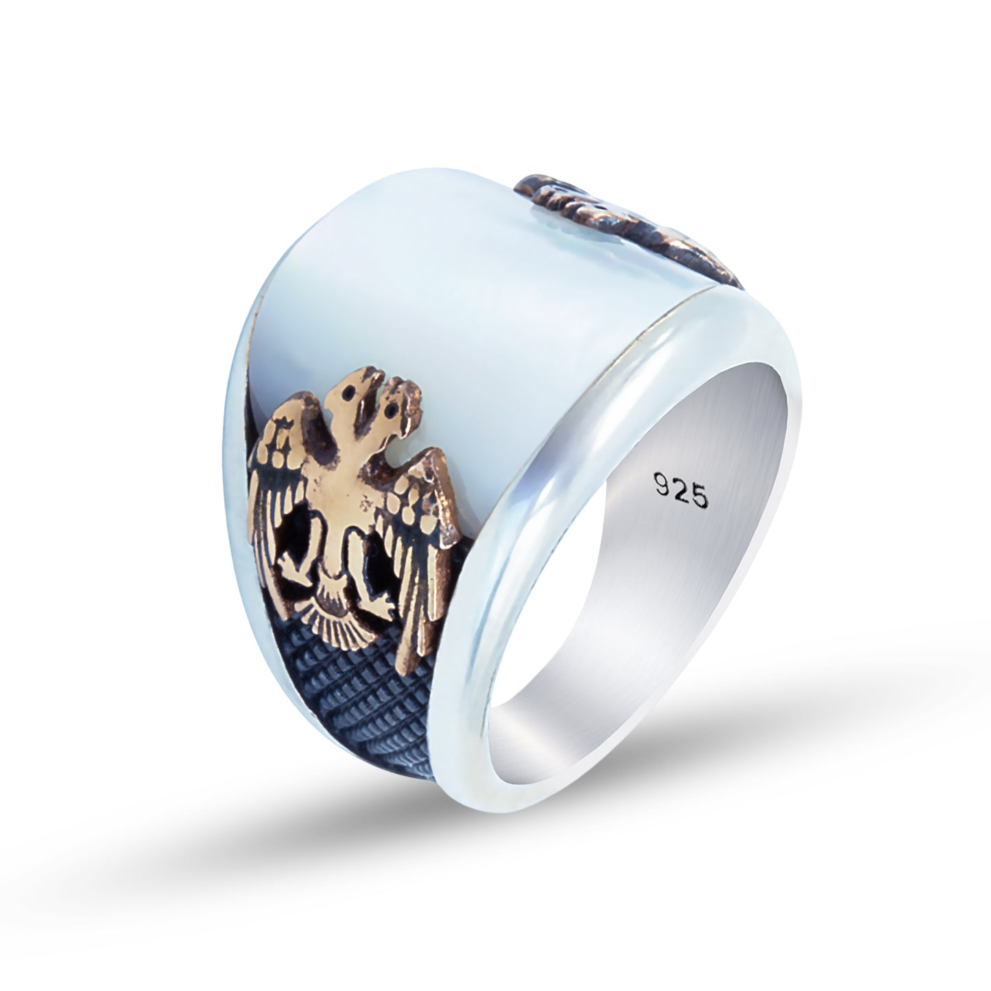 925 Silver Eagle Mother Of Pearl Gemstone Ring