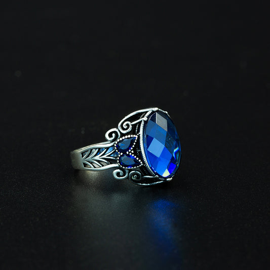 Men Sterling Silver Oval Blue Sapphire Ring