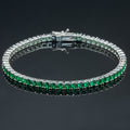 Men Silver Emerald Gemstone Elegant Tennis Chain Bracelet