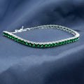 Men Silver Emerald Gemstone Elegant Tennis Chain Bracelet