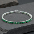 Men Silver Emerald Gemstone Elegant Tennis Chain Bracelet