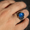 Men Sterling Silver Oval Blue Sapphire Ring