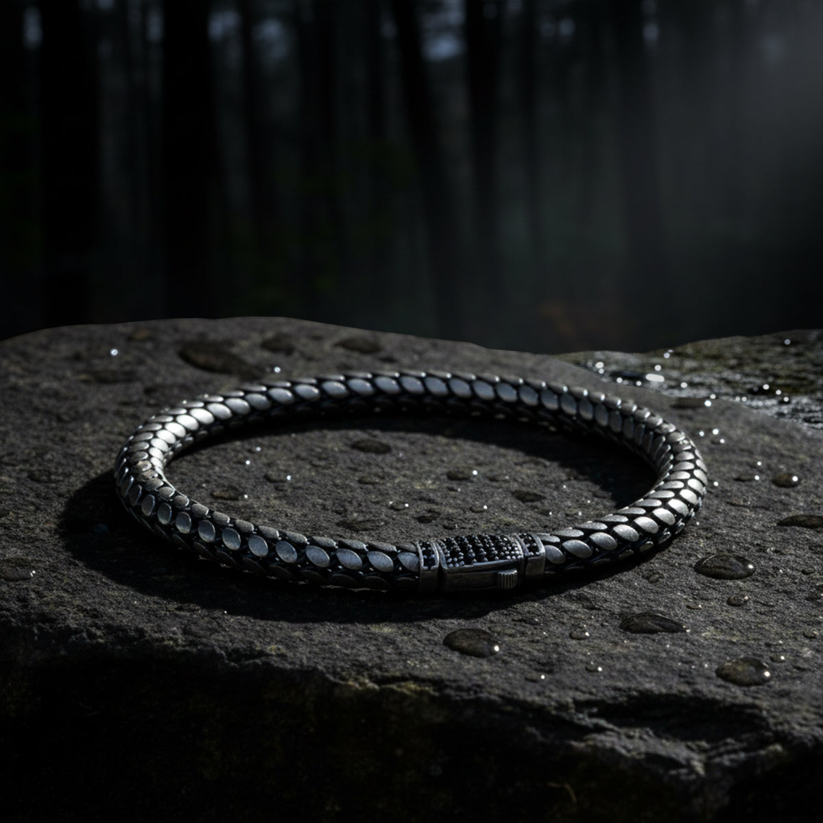 Pulsera de cadena tipo "snake popcorn" de plata 925 para hombre con piedra de ónix y incrustaciones de