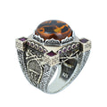 Turkish Handmade Agate Ring, Sword Figured 925 Silver Ring, Axe Figured Gemstone Ring,Genuine Agate Men Vintage Ring