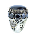 Large Star Stone Ring, Solomon Signet Men Silver Natural Large Black Star Gems Ring , Men BİG Ring, Ottoman Jewelry Ring