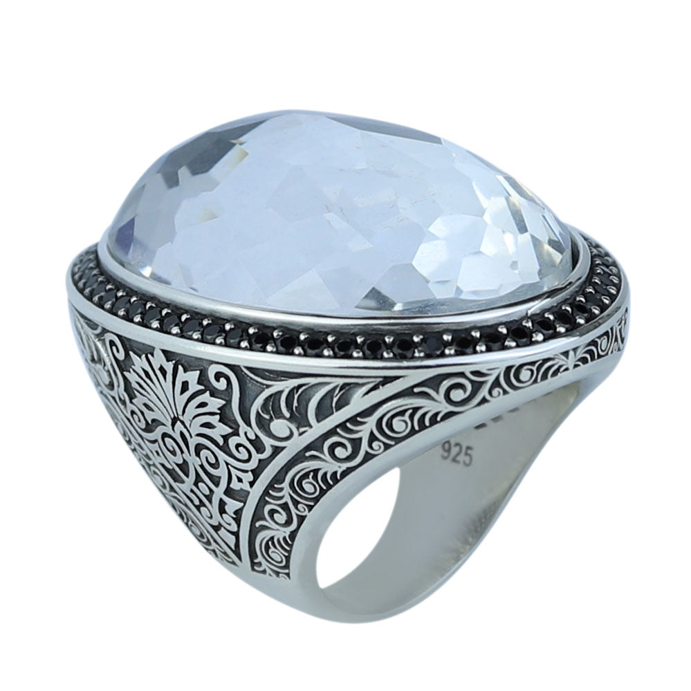 Men Silver Large Moissanite Ring, Artisan Men's Ice Out Ring, Heavy Mens Ring, Turkish Handmade Jewelry, Artisan Mens Ring