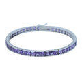 Silver Square Amethyst Tennis Bracelet, Silver Rhodium Tennis Bracelet, Men Luxury Tennis Chain, Purple Gemstone Tennis Bracelet